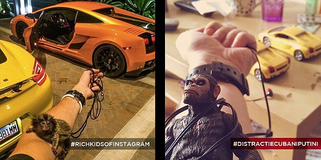 Picture shows : Rich kids showing off their wealth on instagram (left) and the spoof of Romanians (right) Kentucky fried chicken restaurants are doing well in Romania after a campaign aiming to show you don't need to have lots of money to enjoy good food. The strategy involves surfing Internet for signs of rich kids showing off their wealth in selfie's with everything from diamond rings through to private jets or exclusive sport cars included in the snap. KFC however invited Romanian teenagers to send in their own versions of the snaps, minus the obvious signs of money and the expensive things that it buys. Romanian KFC fans who enthusiastically took part in the campaign replaced diamonds with diamond tattoos, lions with cats, infinity pools with inflatable ones and private jets with toy planes. They then posted the under the hashtag #distractiepebaniputini (which translates from the Romanian as "fun with little money"). The company wanted to say that it was also possible to have good food with very little money, and it has been hailed as a huge success with the company's Smart Menu, a low priced KFC meal deal, massively popular. The idea for the campaign was created by MRM Romania where the campaign was devised by the chief creative officer, Nir Refuah, the copywriter Sandra Bold and the art director Nadejda Ghilca.
